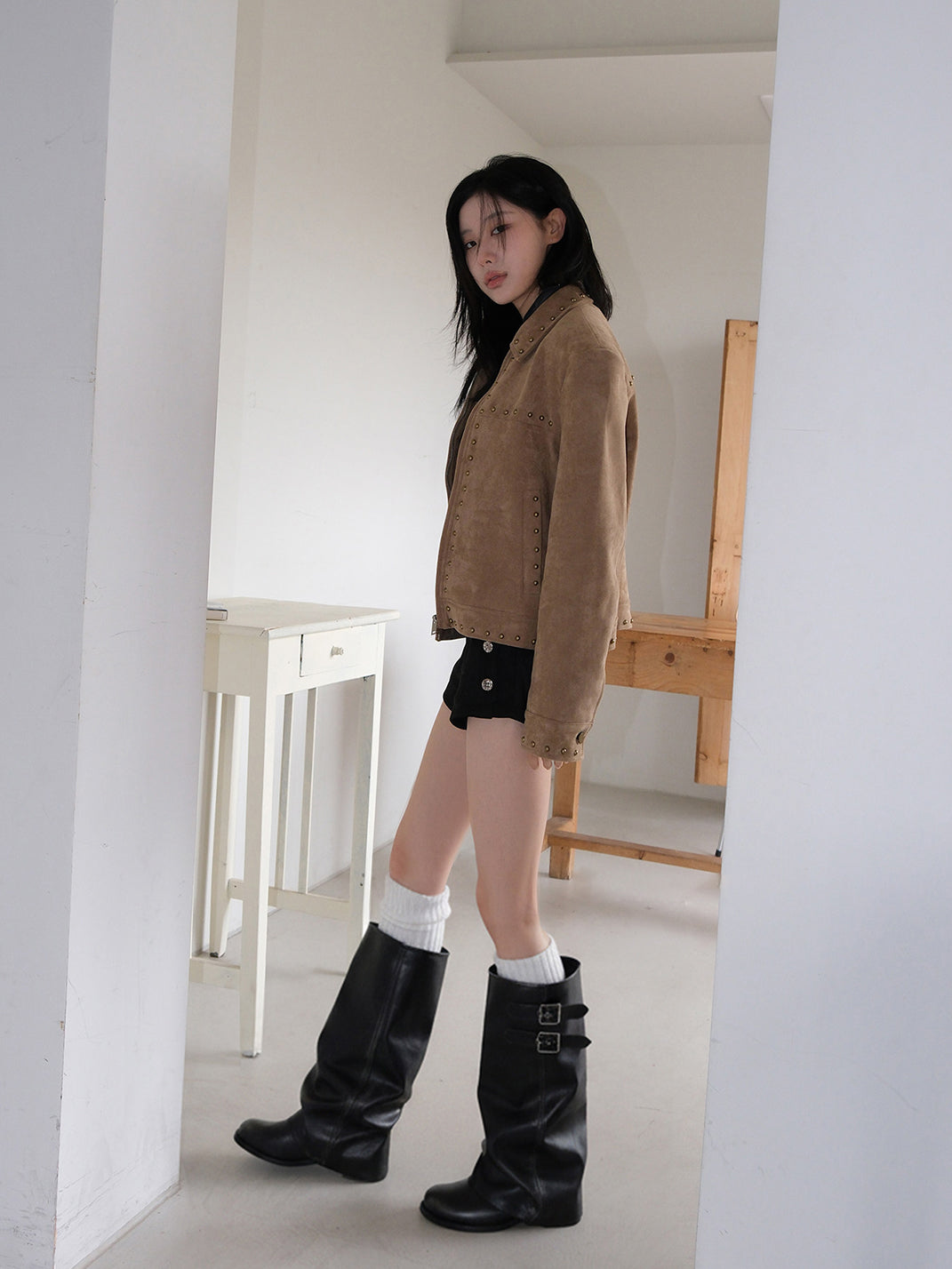 Camel Buckled Slouch-Shaft Leather Riding Boots - Skipkicks