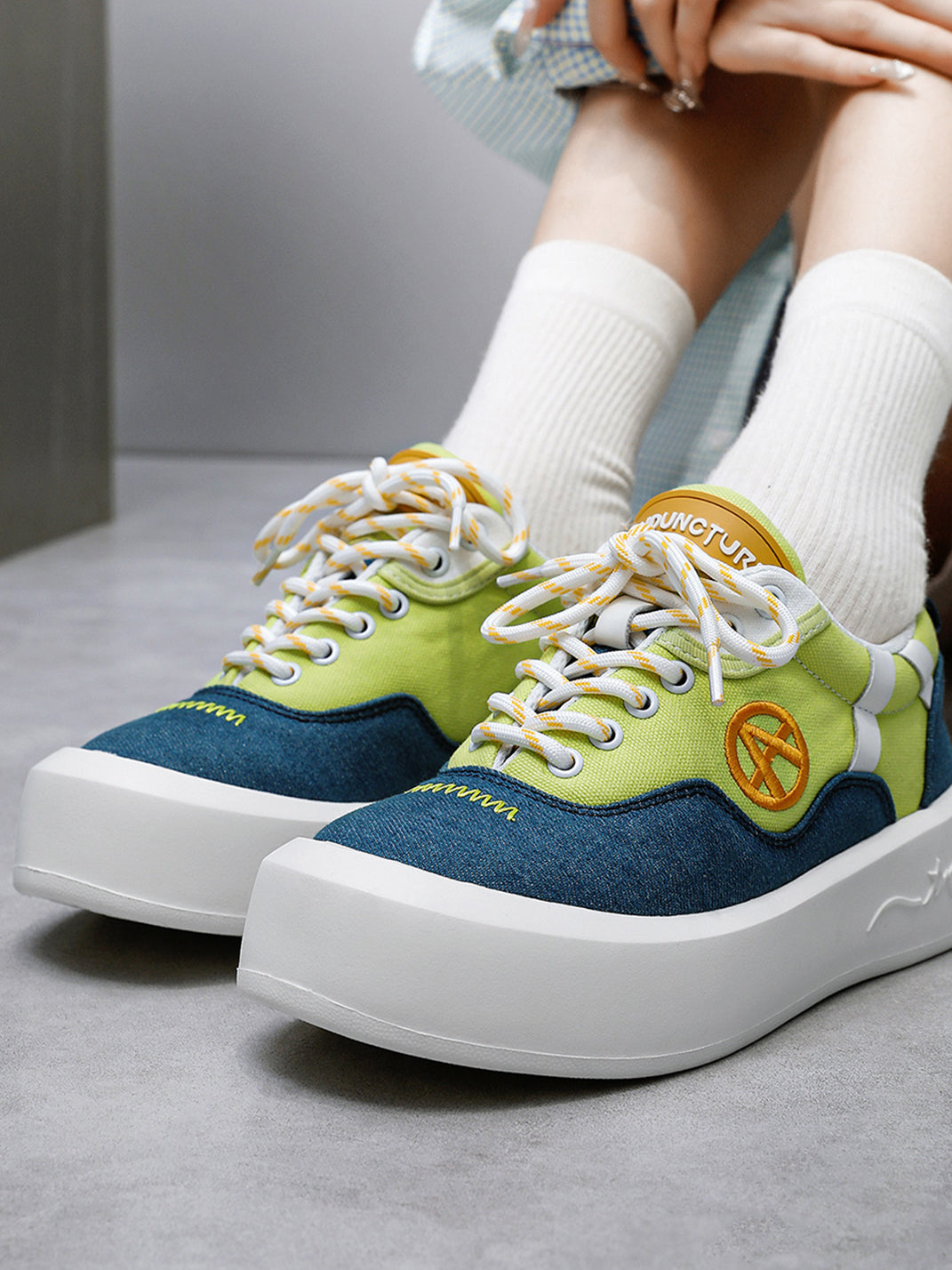 Neon Colorblock Canvas Platform Sneakers - Skipkicks
