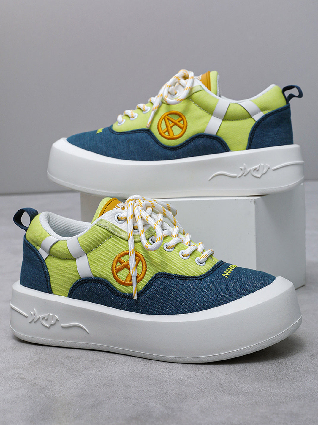 Neon Colorblock Canvas Platform Sneakers - Skipkicks