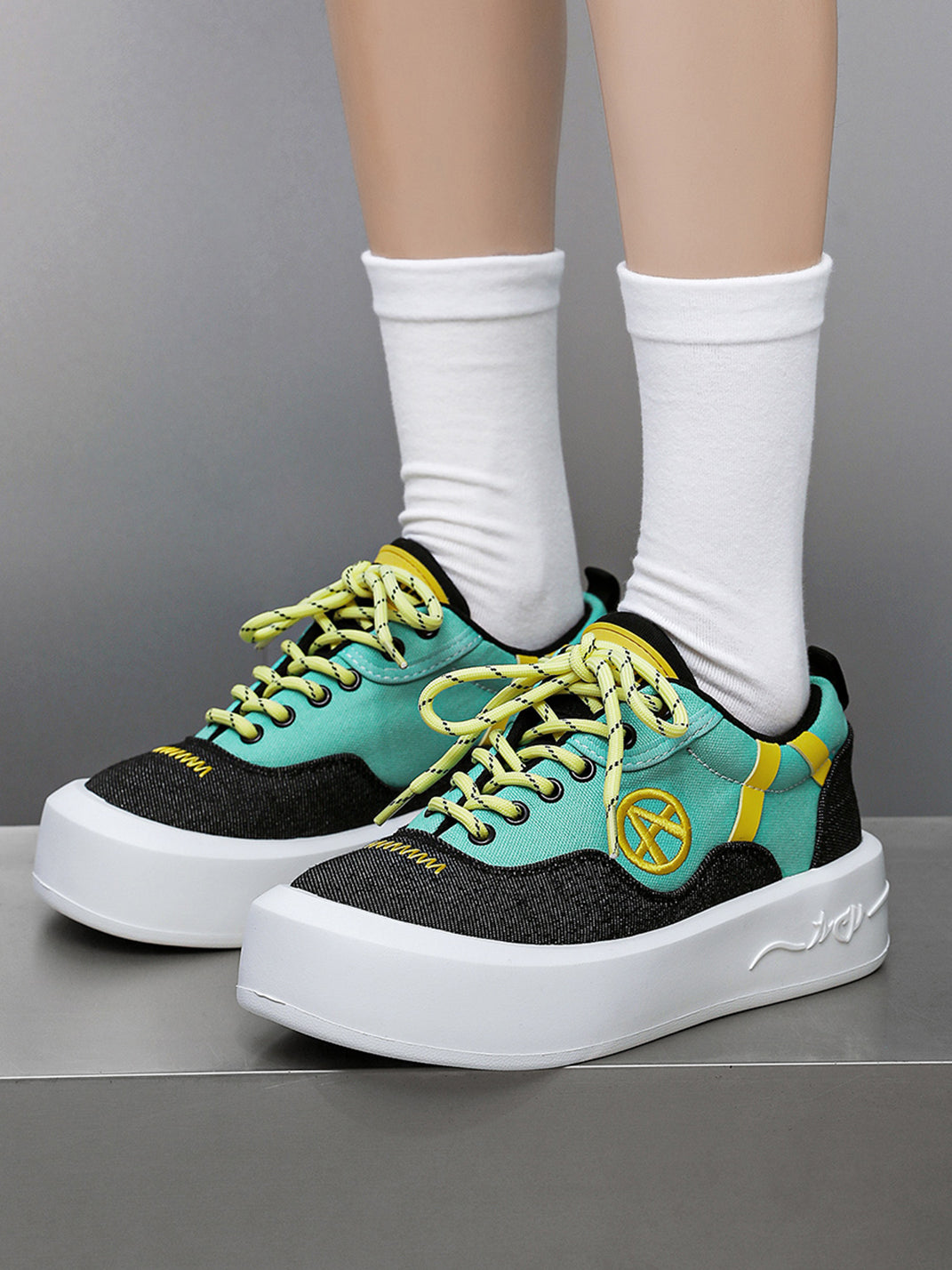 Neon Colorblock Canvas Platform Sneakers - Skipkicks