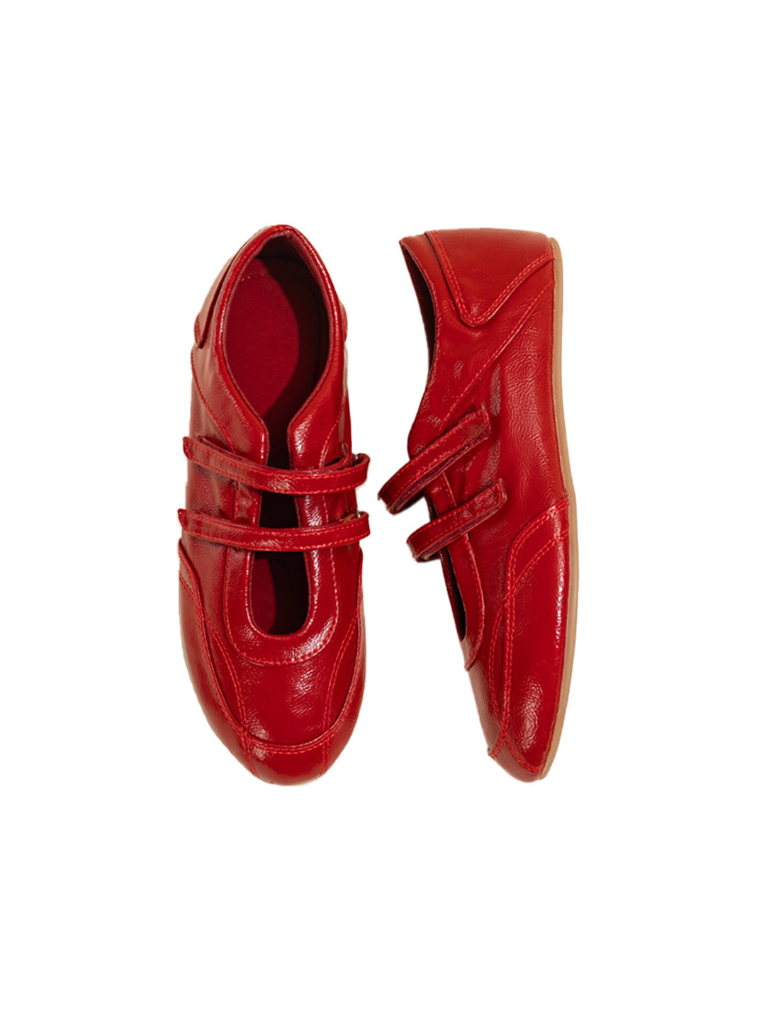 Crisscross-Strap Red Leather Flats - Skipkicks