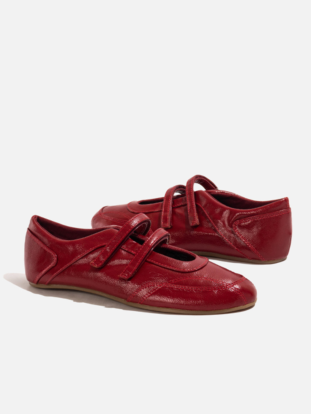 Crisscross-Strap Red Leather Flats - Skipkicks