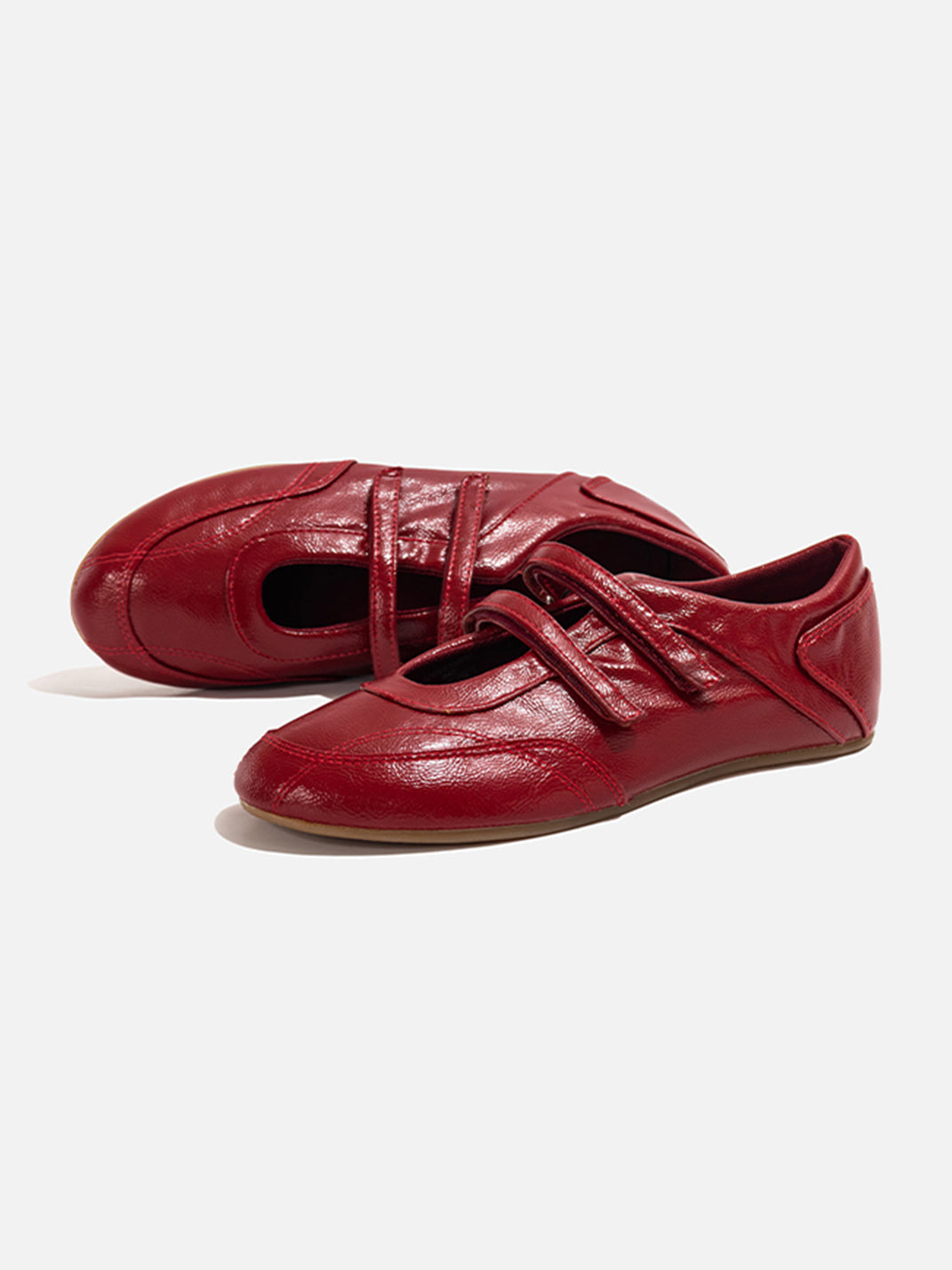 Crisscross-Strap Red Leather Flats - Skipkicks