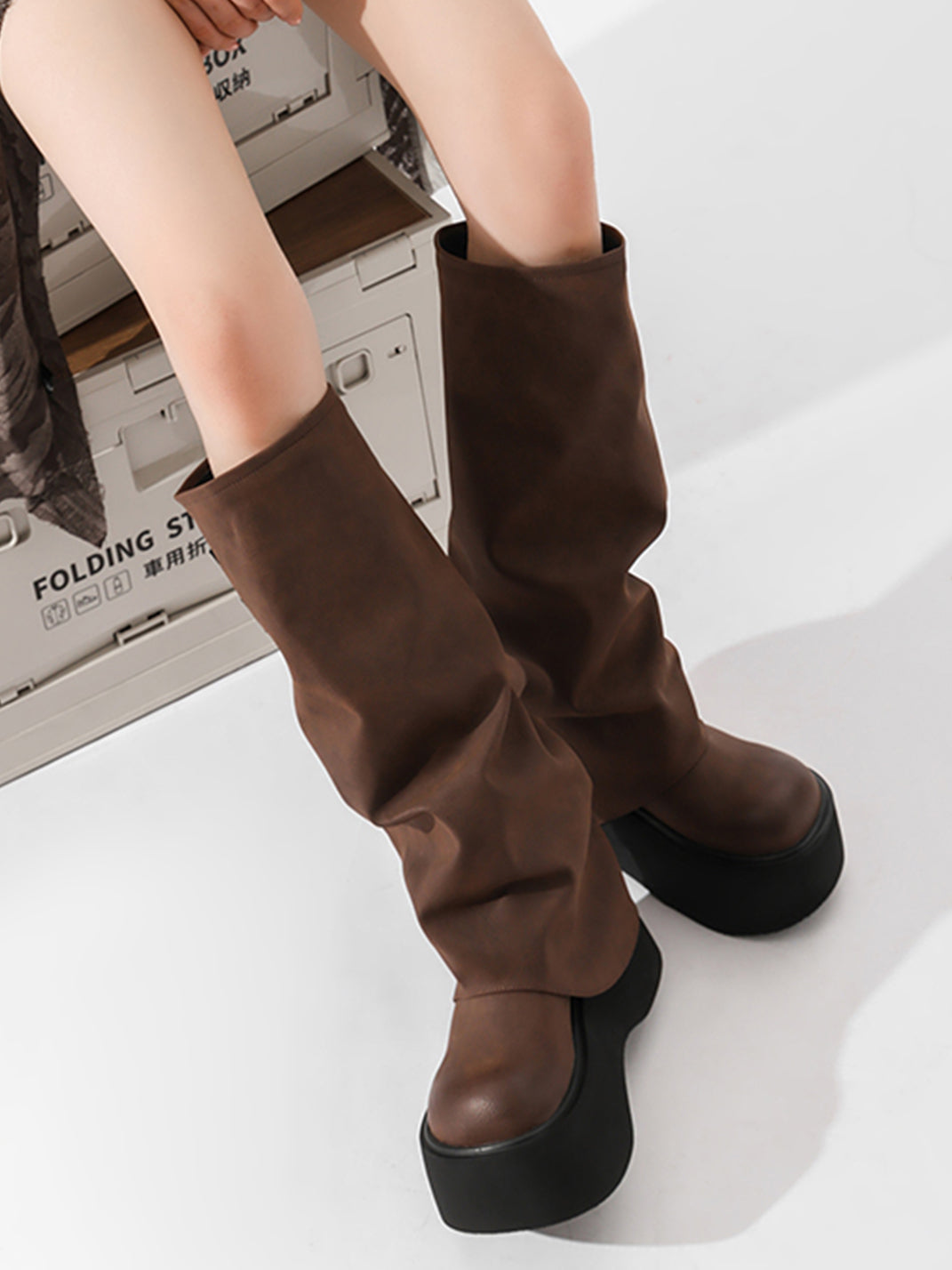 Side-Zip Knee-High Platform Boots - Skipkicks