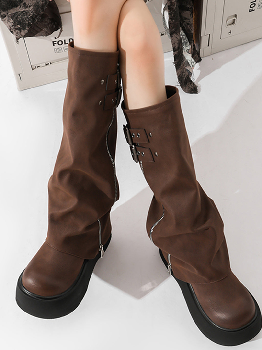 Side-Zip Knee-High Platform Boots - Skipkicks