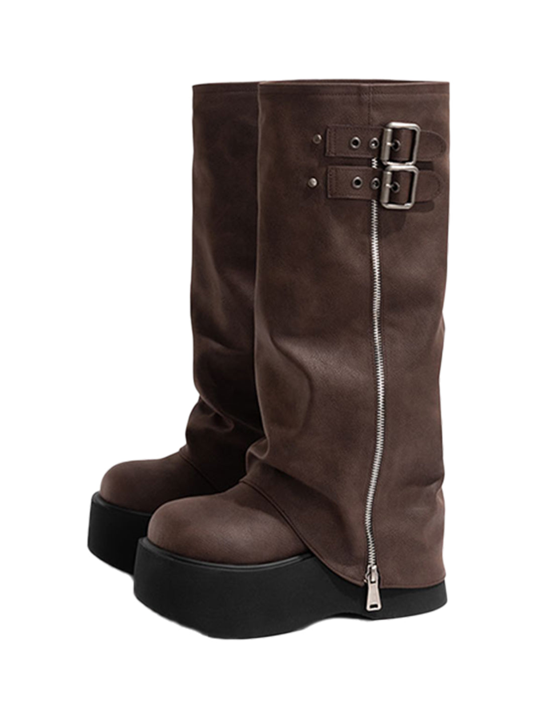 Side-Zip Knee-High Platform Boots - Skipkicks