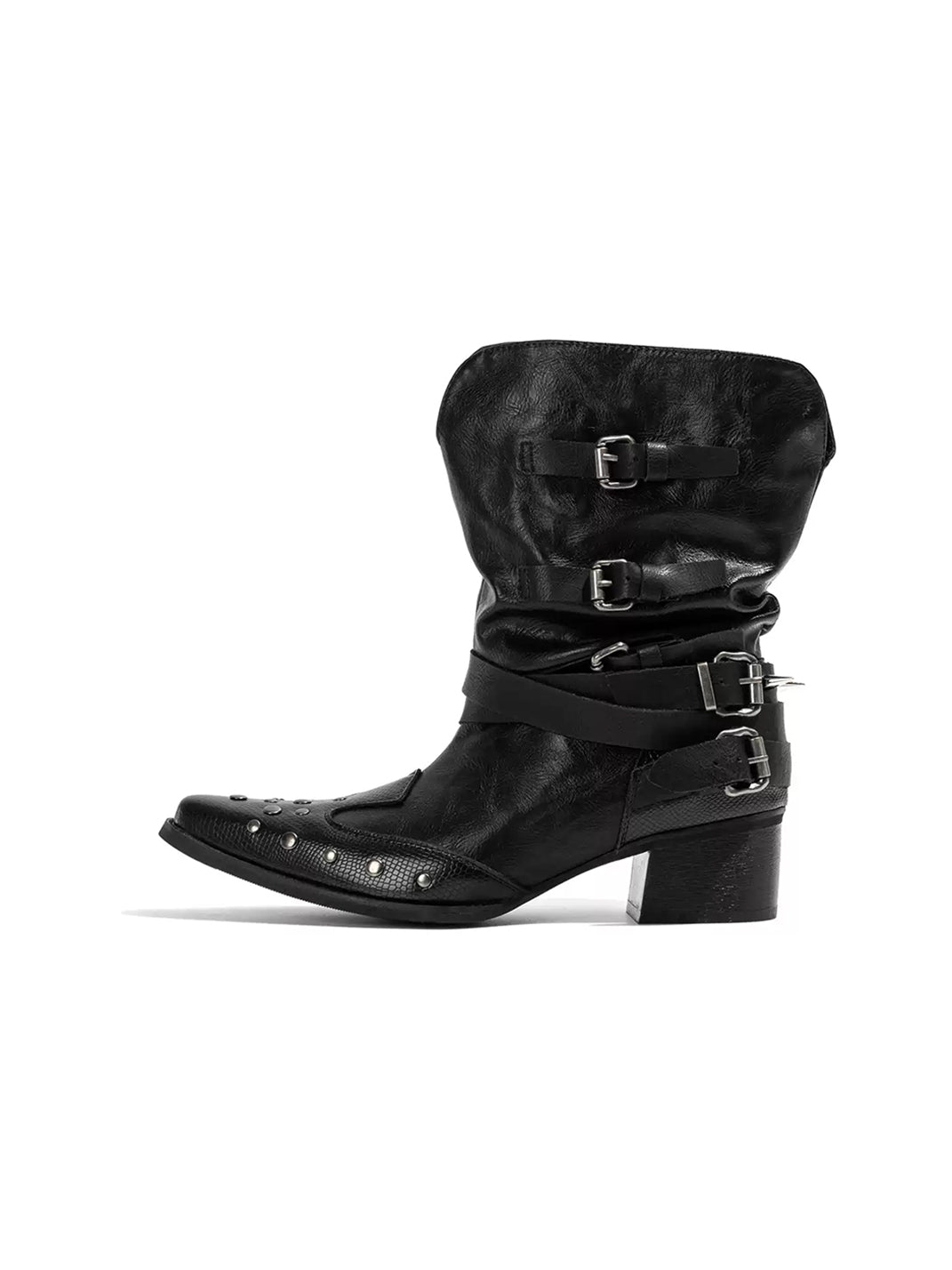Western Buckle Pointed Ankle Boots