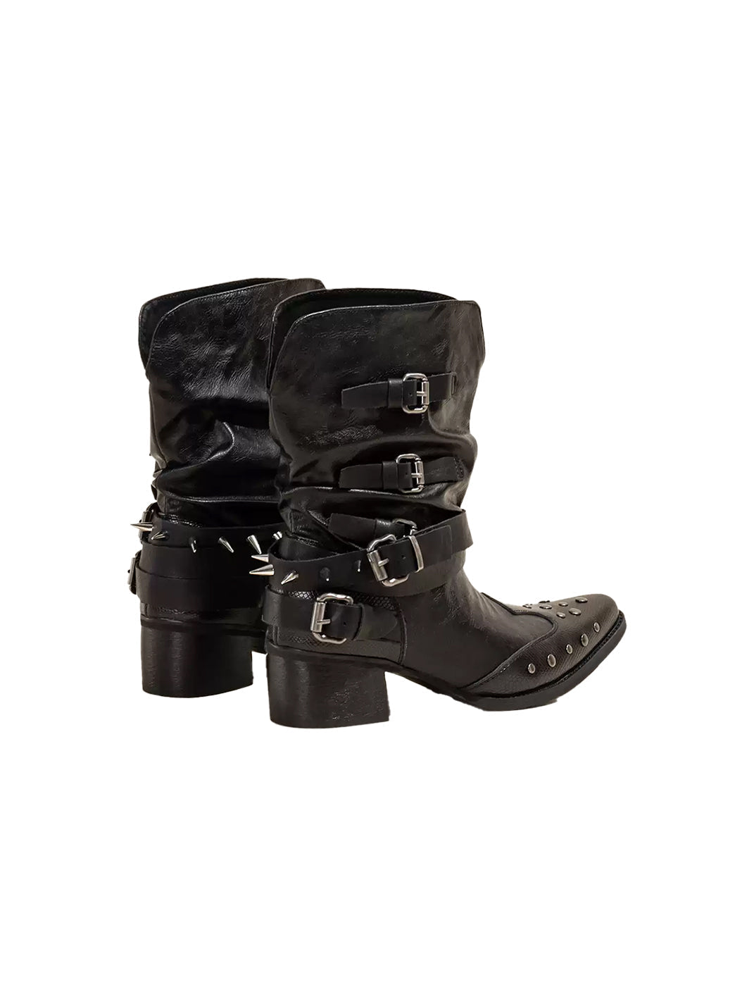 Western Buckle Pointed Ankle Boots