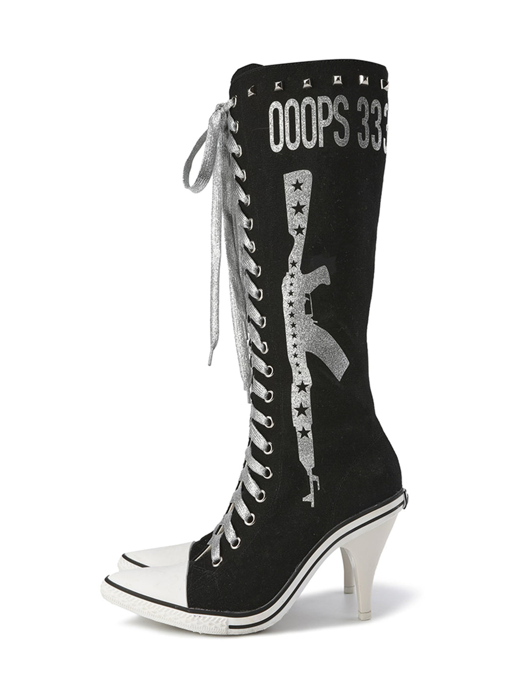 Graphic-Print Clear-Heel Studded Tall Boots - Skipkicks