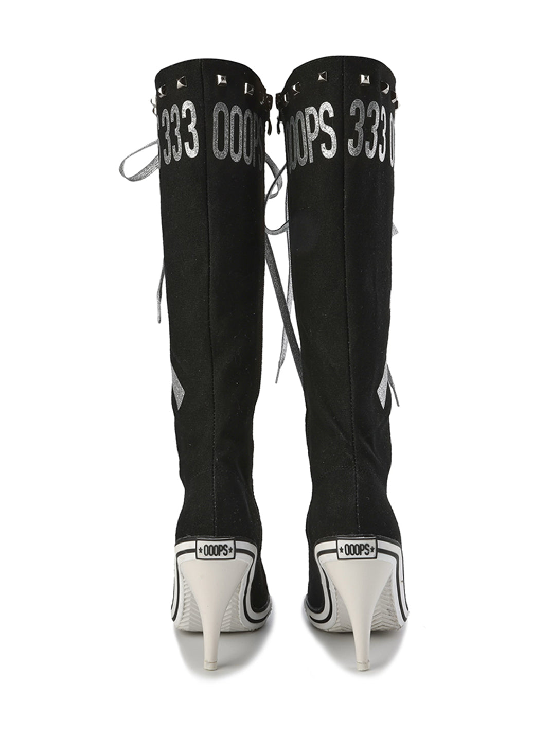 Graphic-Print Clear-Heel Studded Tall Boots - Skipkicks