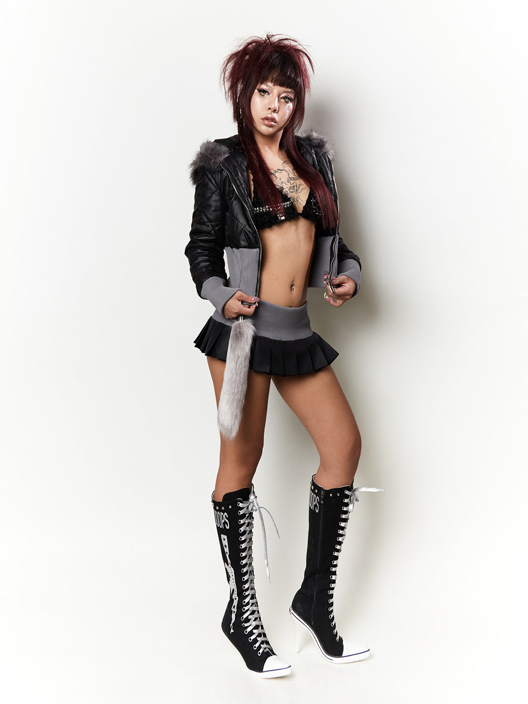 Graphic-Print Clear-Heel Studded Tall Boots - Skipkicks