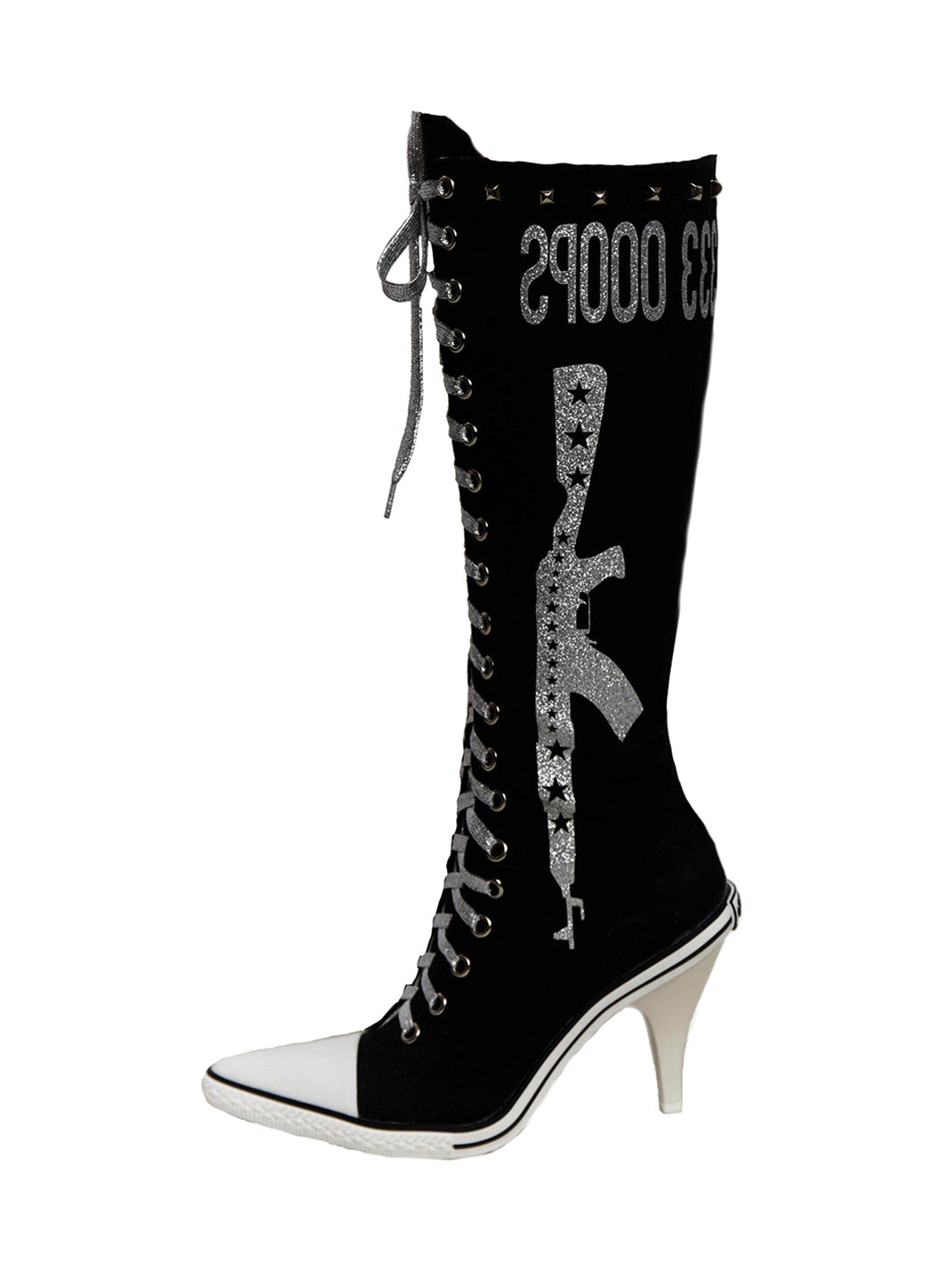 Graphic-Print Clear-Heel Studded Tall Boots - Skipkicks