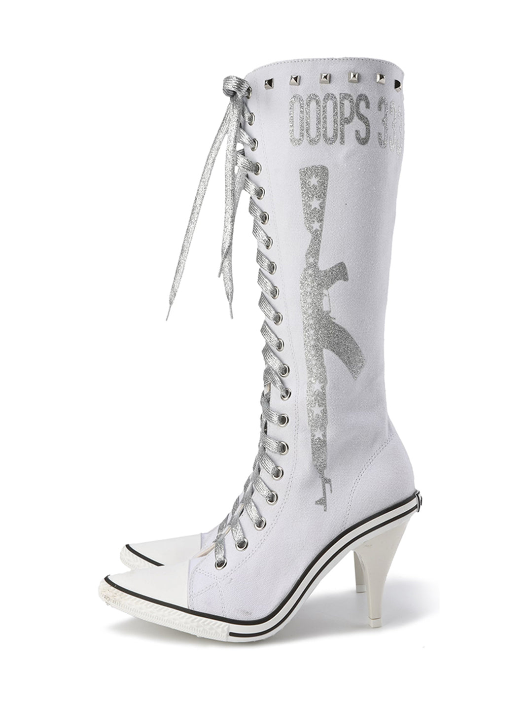 Graphic-Print Clear-Heel Studded Tall Boots - Skipkicks