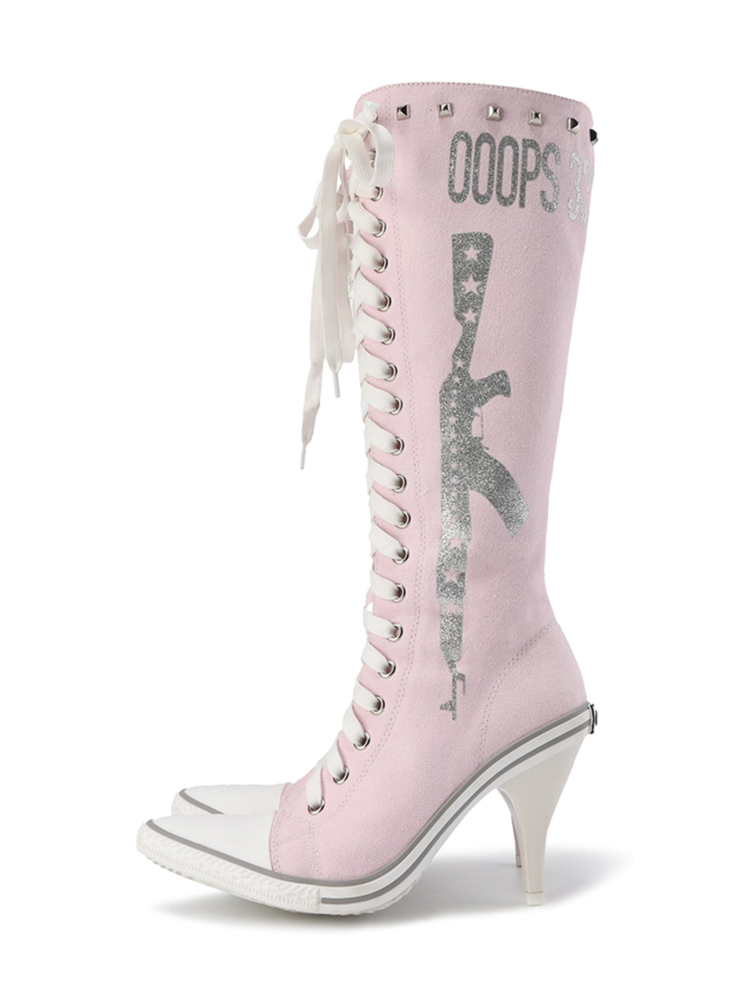 Graphic-Print Clear-Heel Studded Tall Boots - Skipkicks