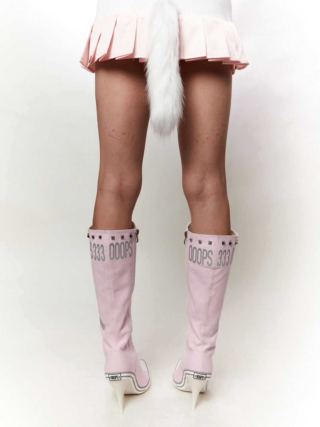 Graphic-Print Clear-Heel Studded Tall Boots - Skipkicks