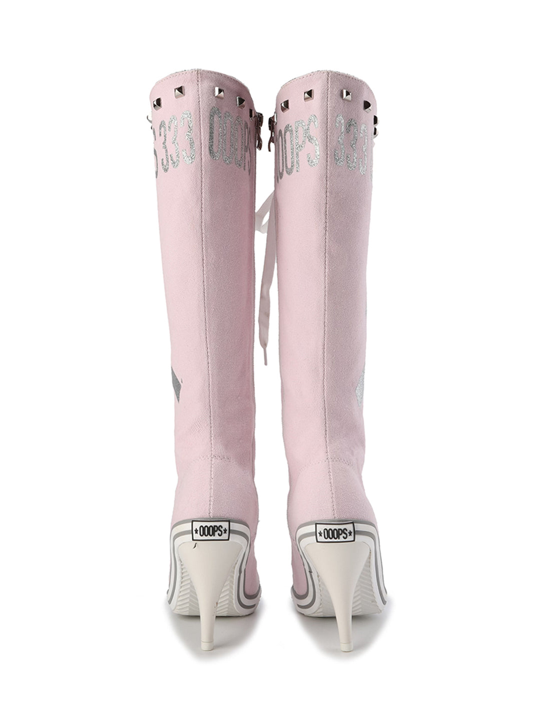 Graphic-Print Clear-Heel Studded Tall Boots - Skipkicks
