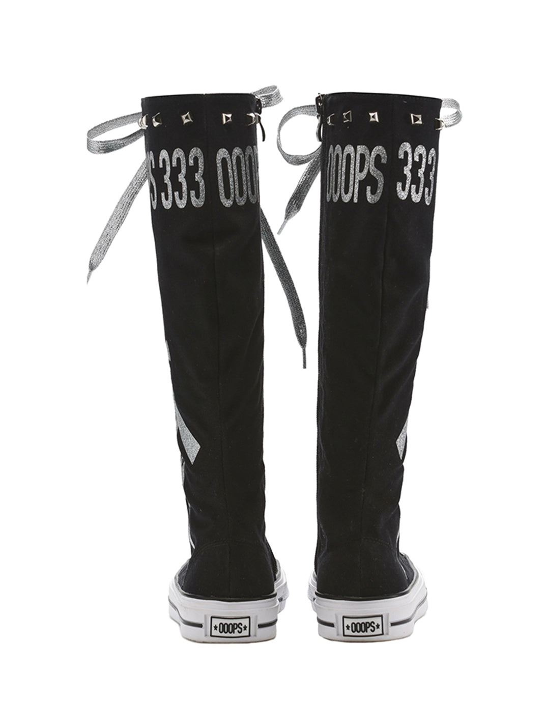 Studded Graphic Canvas Knee-High Boots - Skipkicks