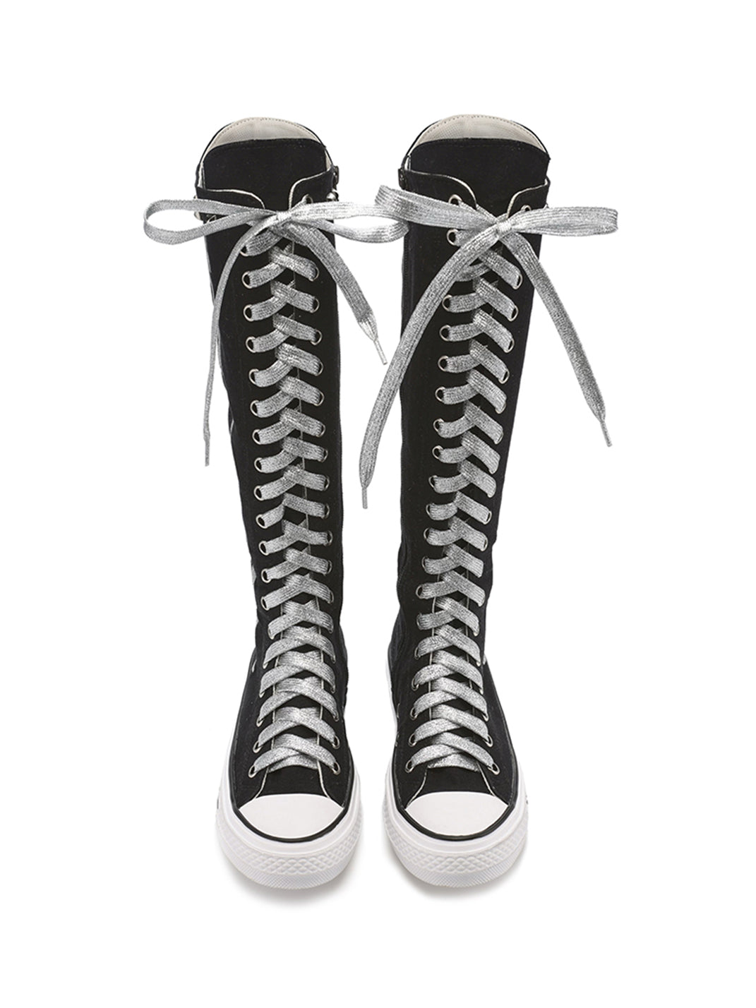 Studded Graphic Canvas Knee-High Boots - Skipkicks