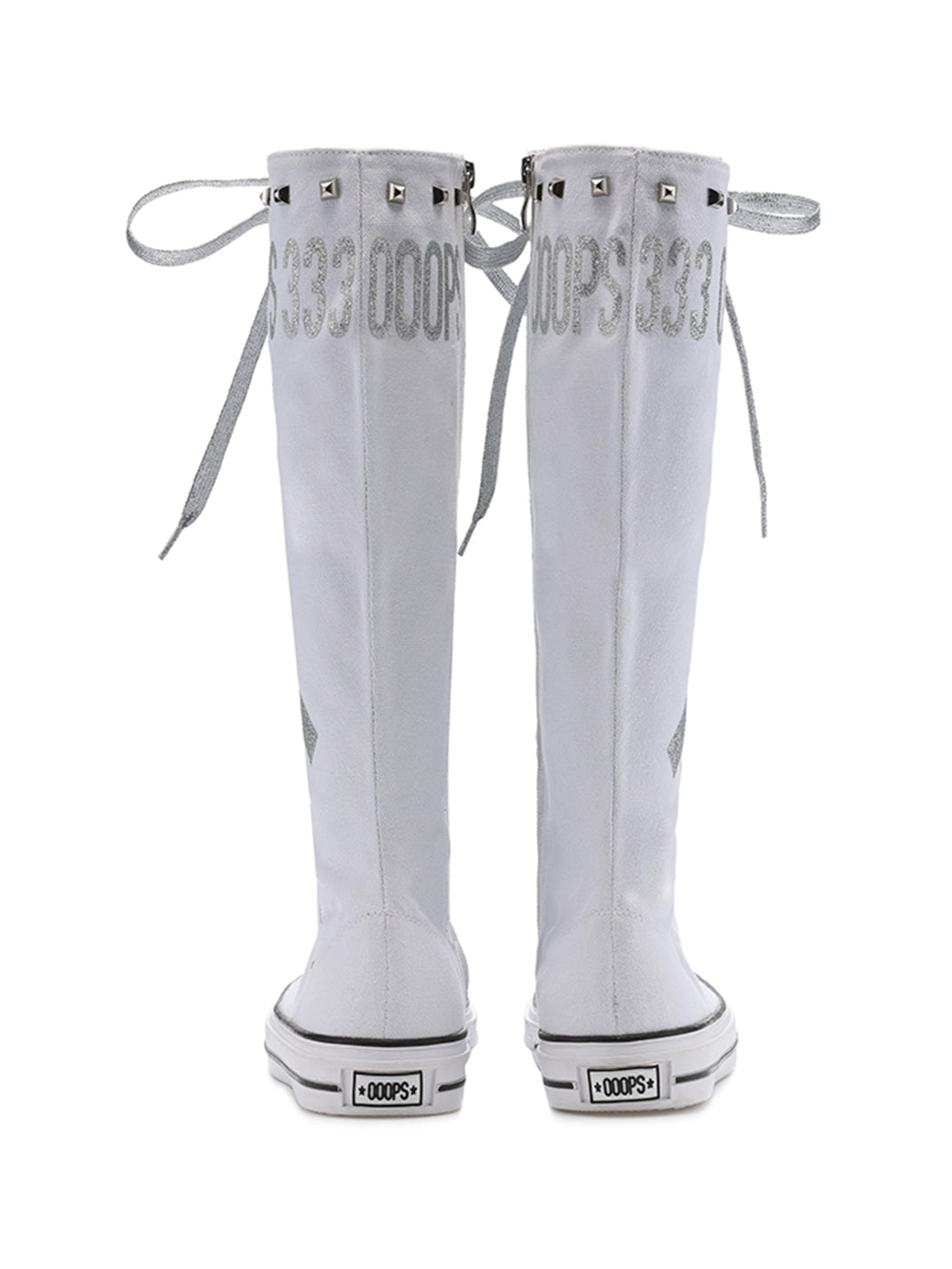 Studded Graphic Canvas Knee-High Boots - Skipkicks