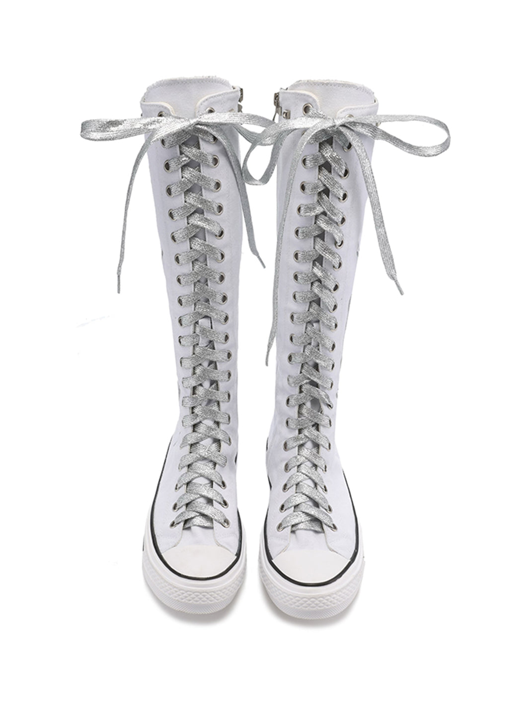 Studded Graphic Canvas Knee-High Boots - Skipkicks