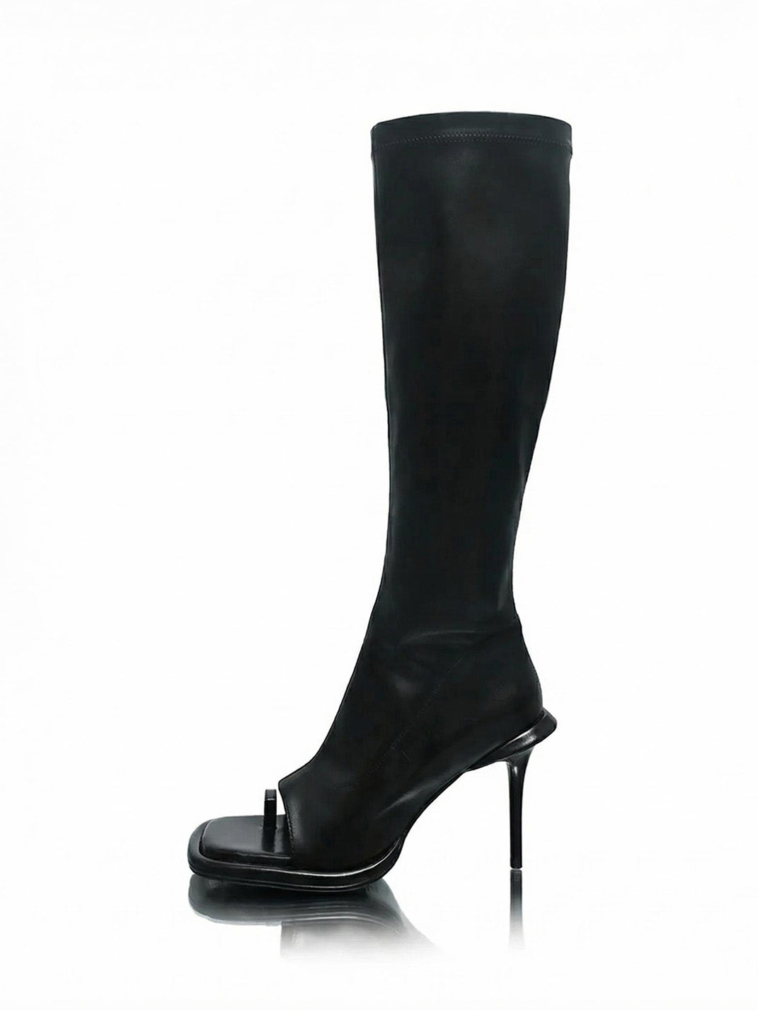 Peep-Toe Stretch Stiletto Knee-High Boots - Skipkicks