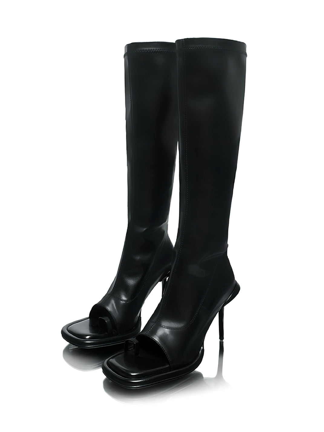 Peep-Toe Stretch Stiletto Knee-High Boots - Skipkicks