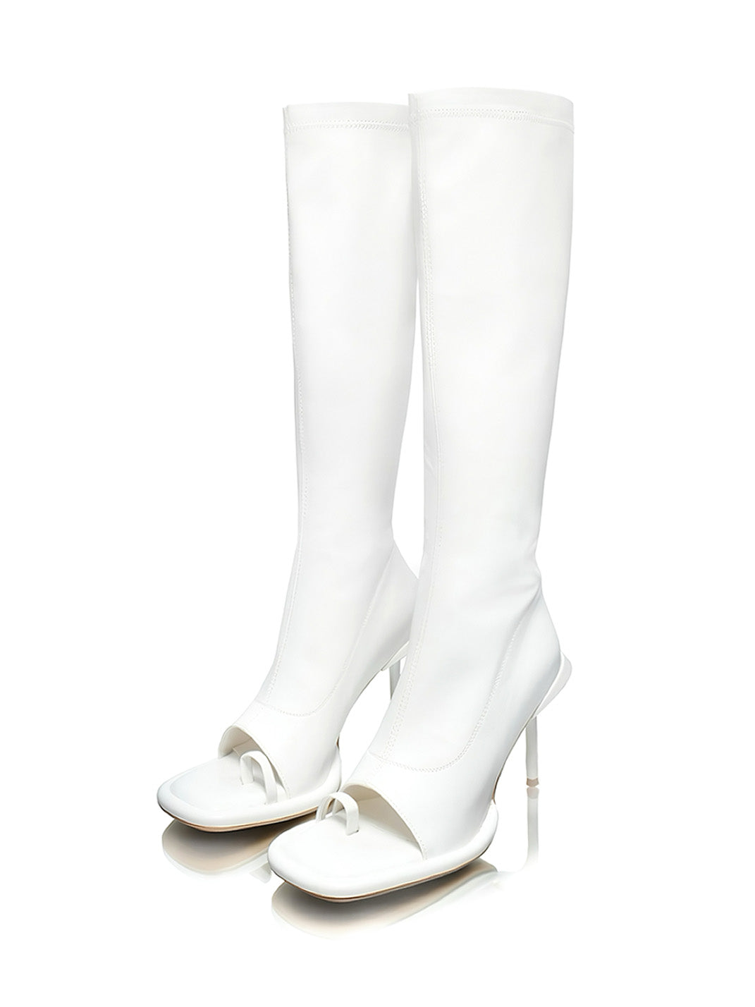 Peep-Toe Stretch Stiletto Knee-High Boots - Skipkicks
