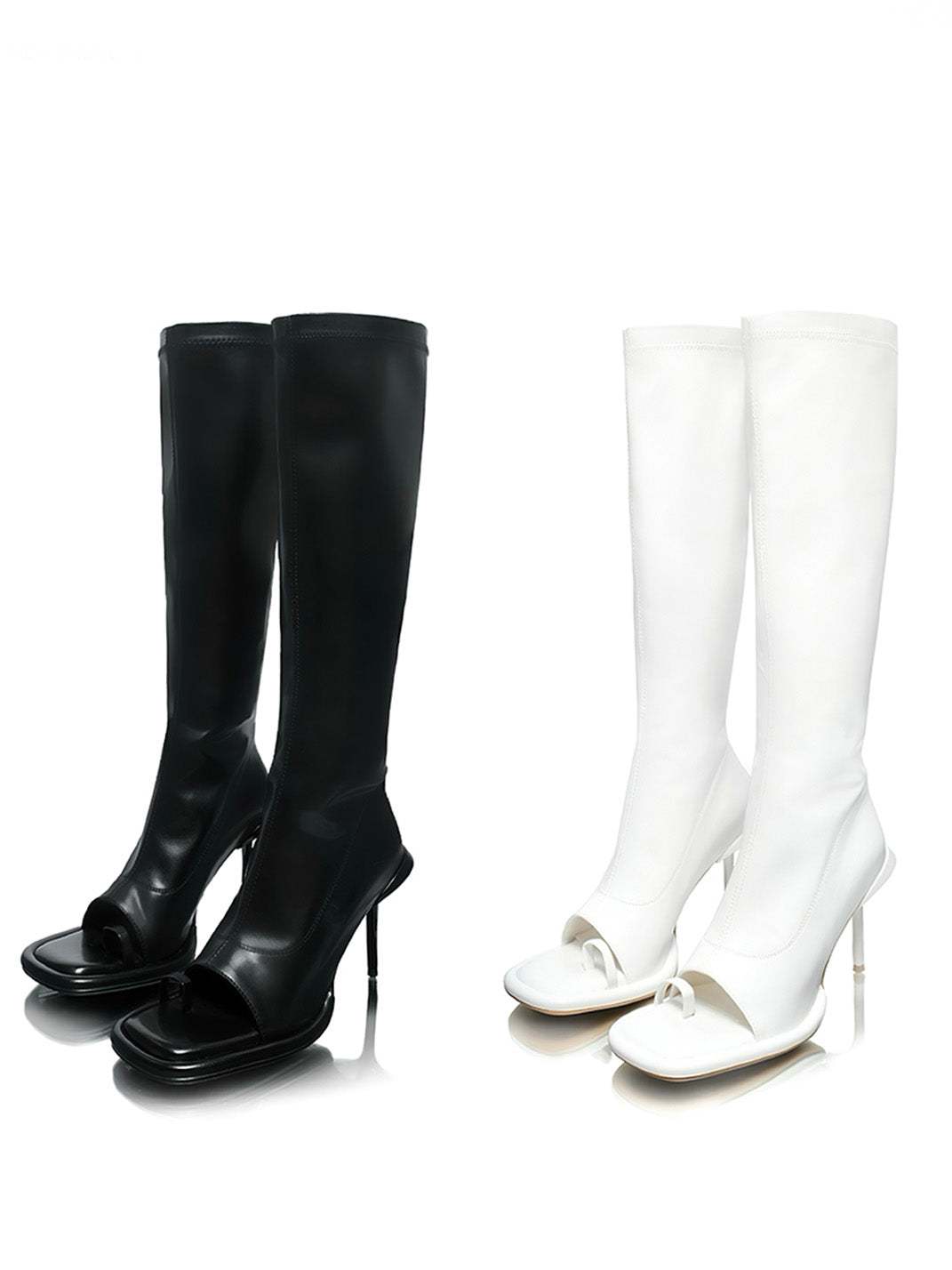 Peep-Toe Stretch Stiletto Knee-High Boots - Skipkicks