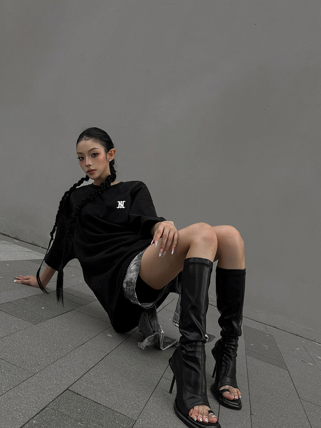 Peep-Toe Stretch Stiletto Knee-High Boots - Skipkicks
