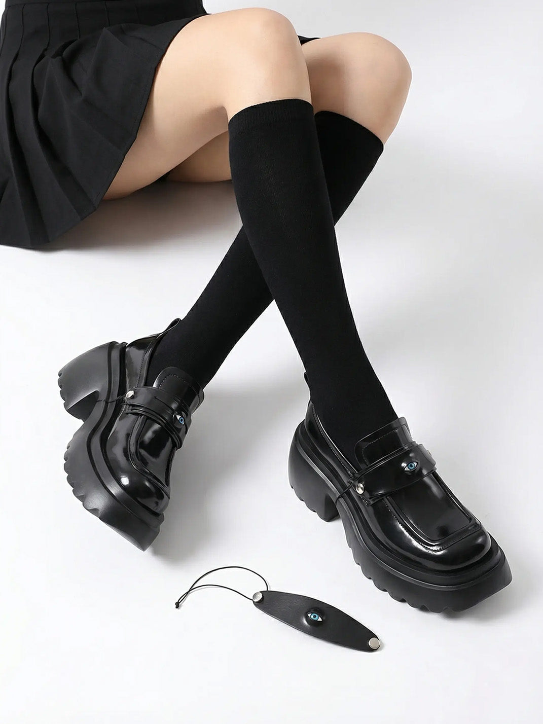 Black Ocular-Accent Lug-Sole Loafers - Skipkicks