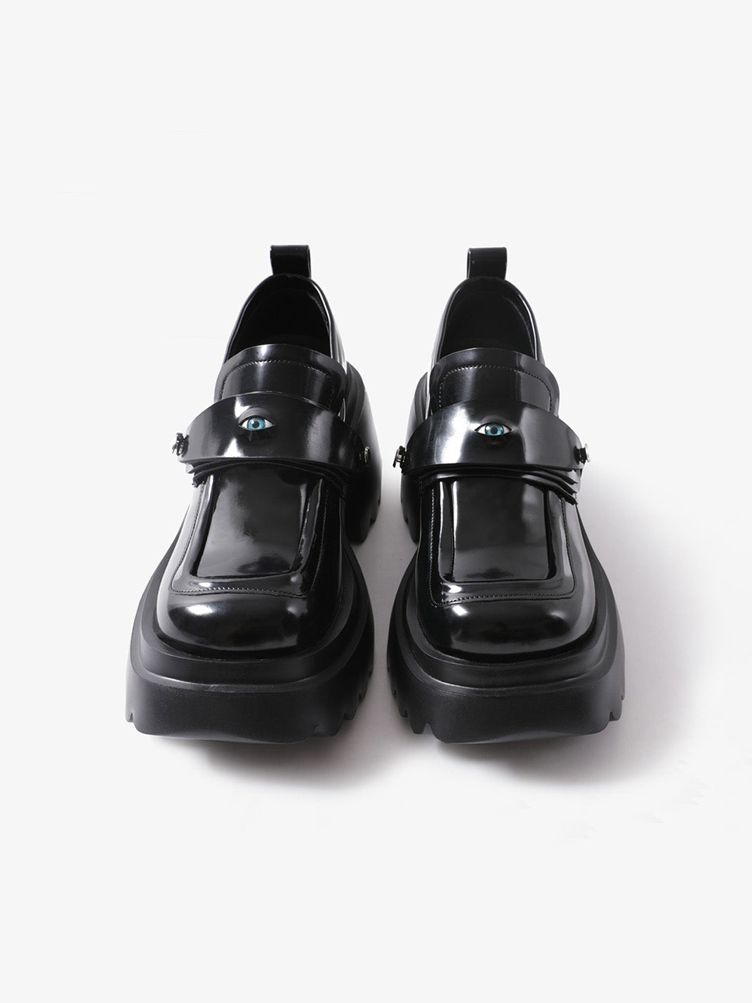 Black Ocular-Accent Lug-Sole Loafers - Skipkicks