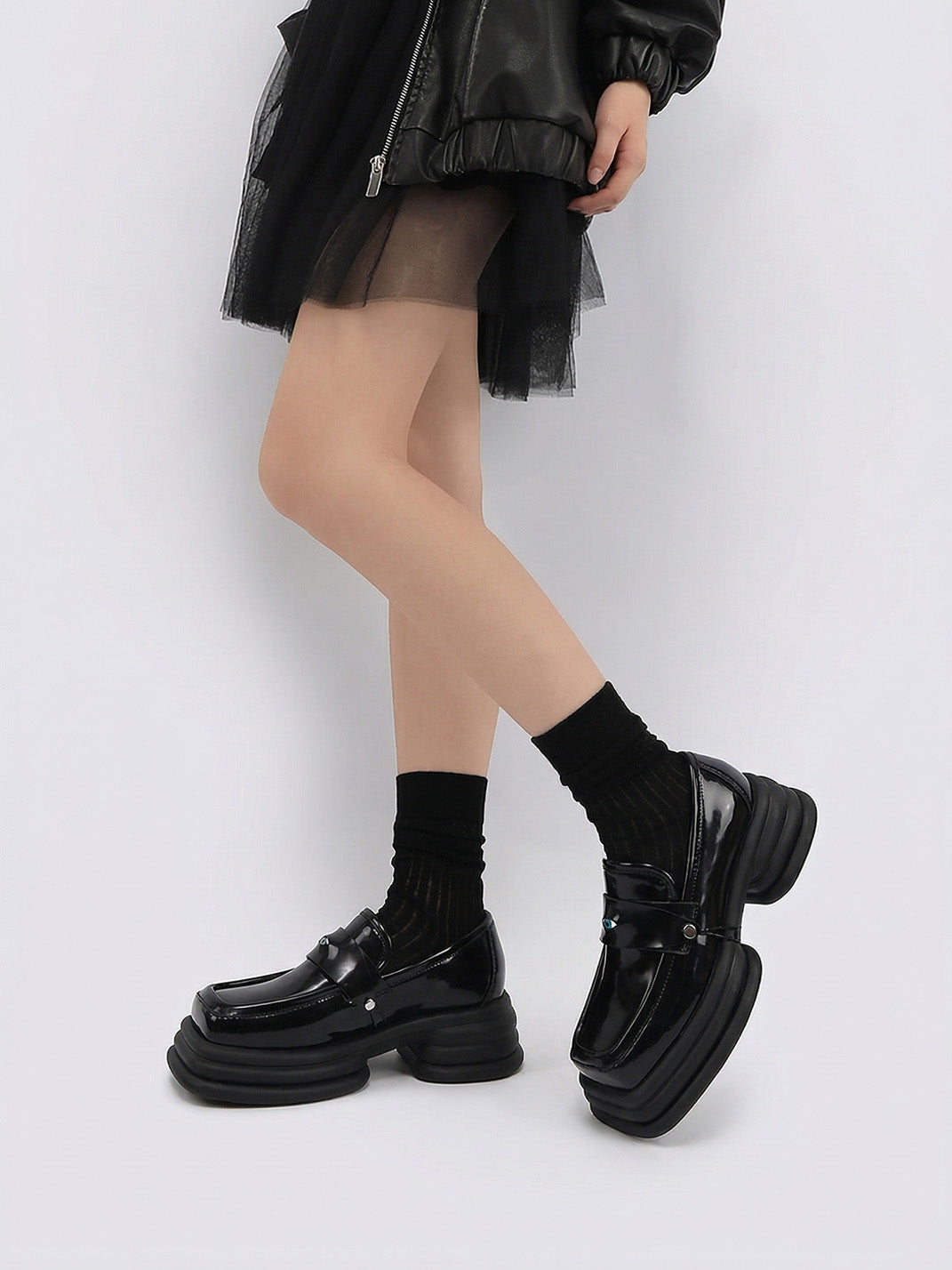 Hardware-Trim Split-Sole Platform Loafers - Skipkicks