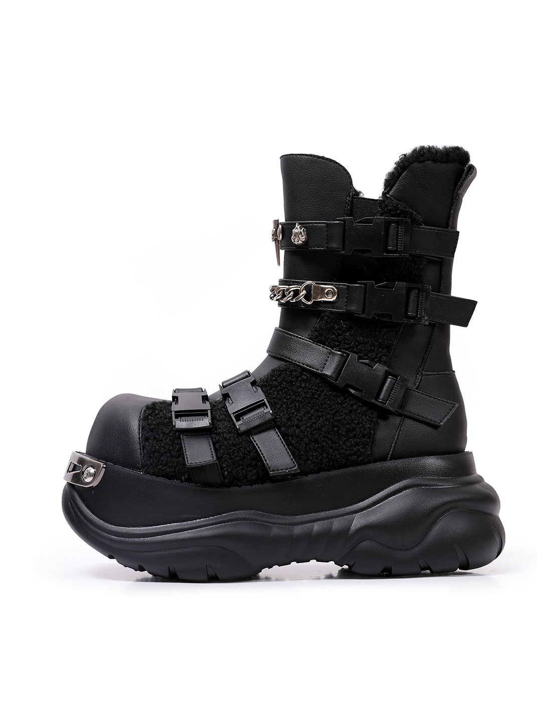 Multi-Buckle Cutout Platform Moto Boots - Skipkicks