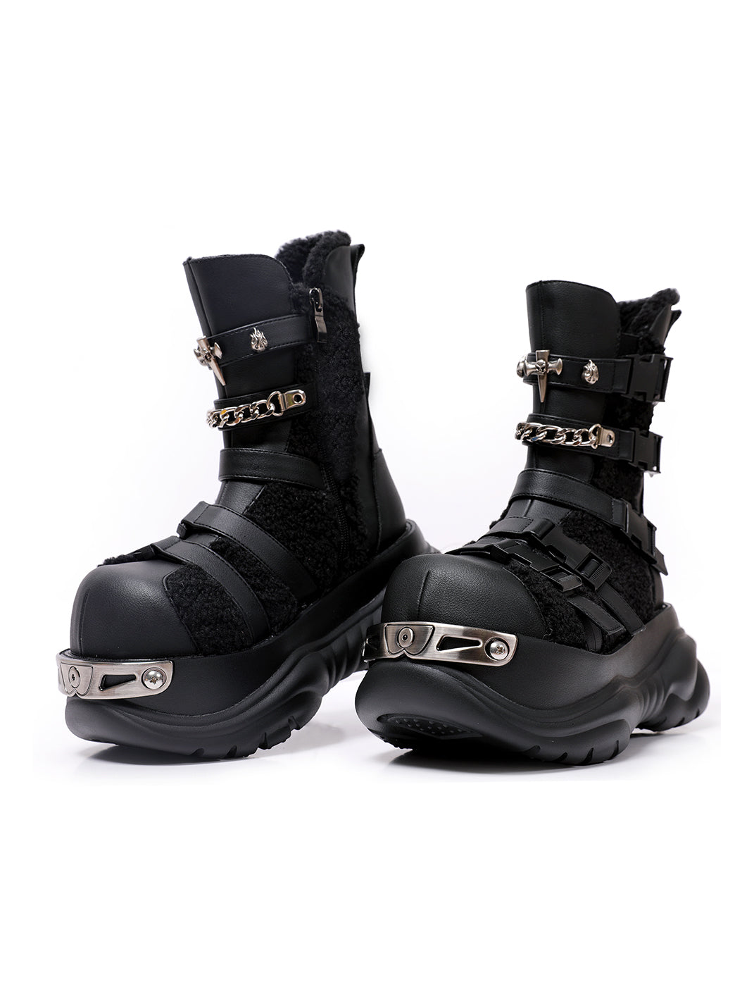 Multi-Buckle Cutout Platform Moto Boots - Skipkicks
