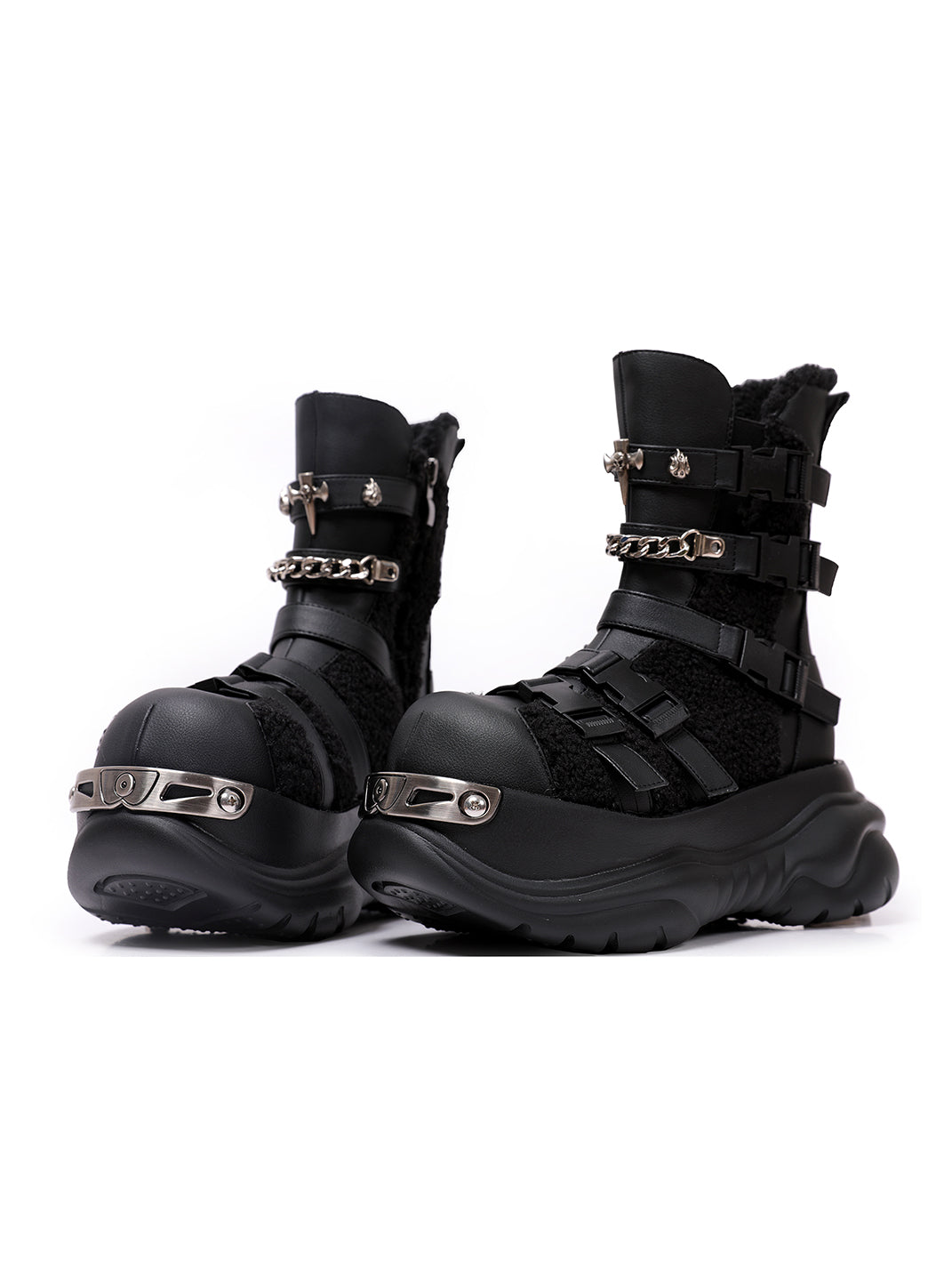 Multi-Buckle Cutout Platform Moto Boots - Skipkicks