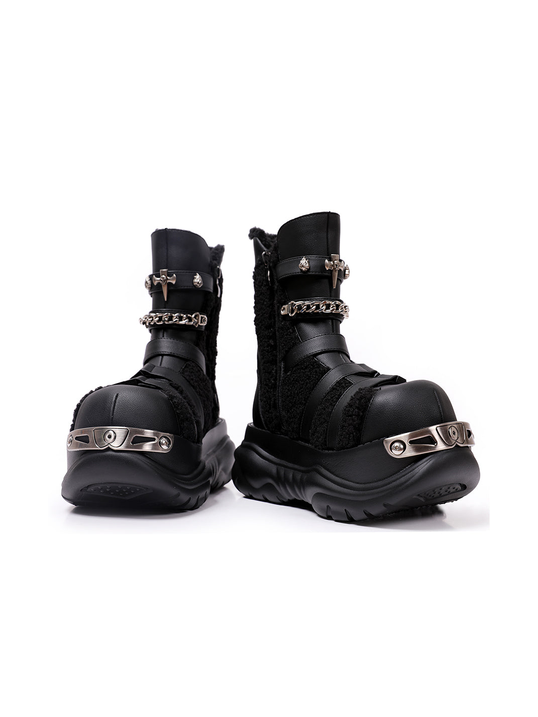 Multi-Buckle Cutout Platform Moto Boots - Skipkicks