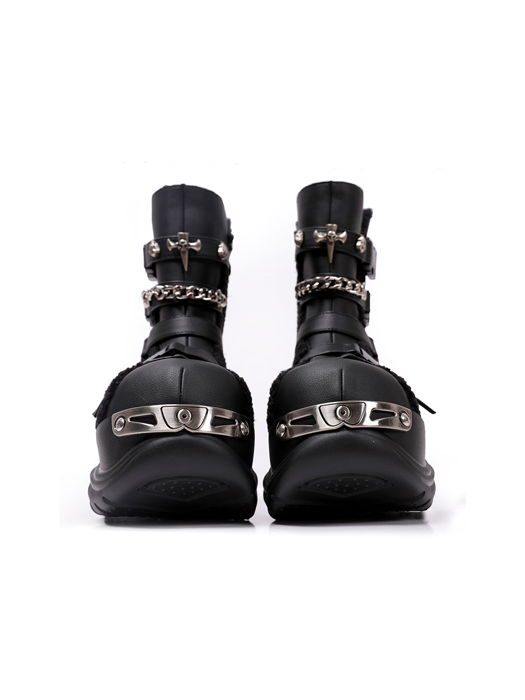 Multi-Buckle Cutout Platform Moto Boots - Skipkicks