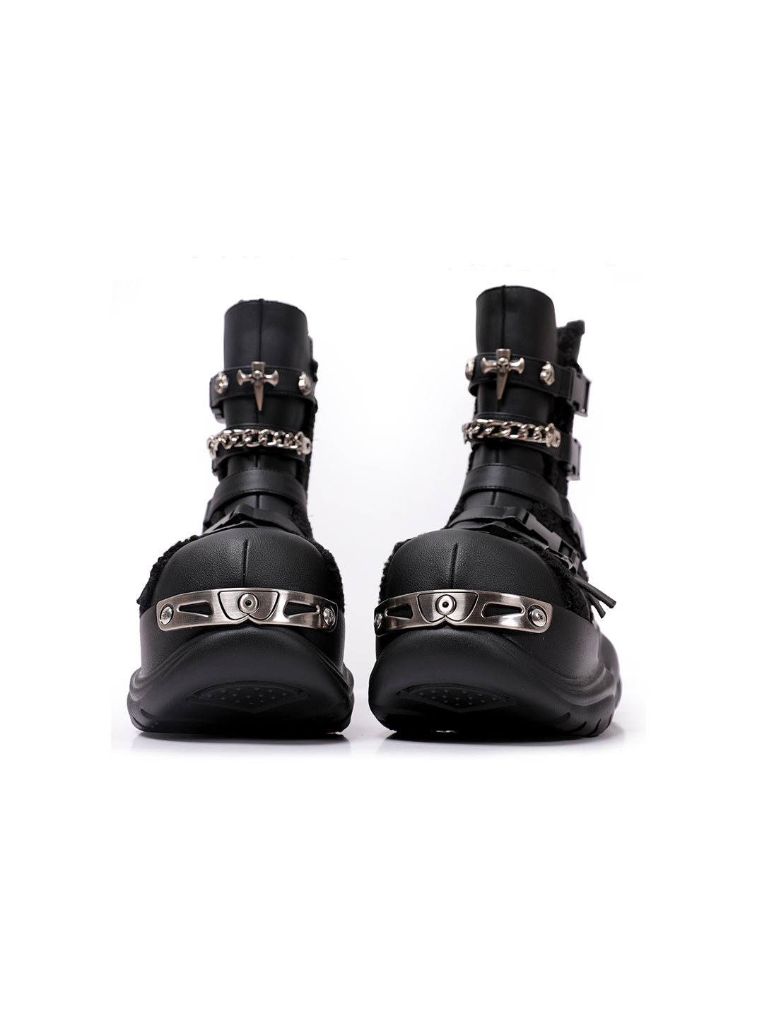 Multi-Buckle Cutout Platform Moto Boots - Skipkicks