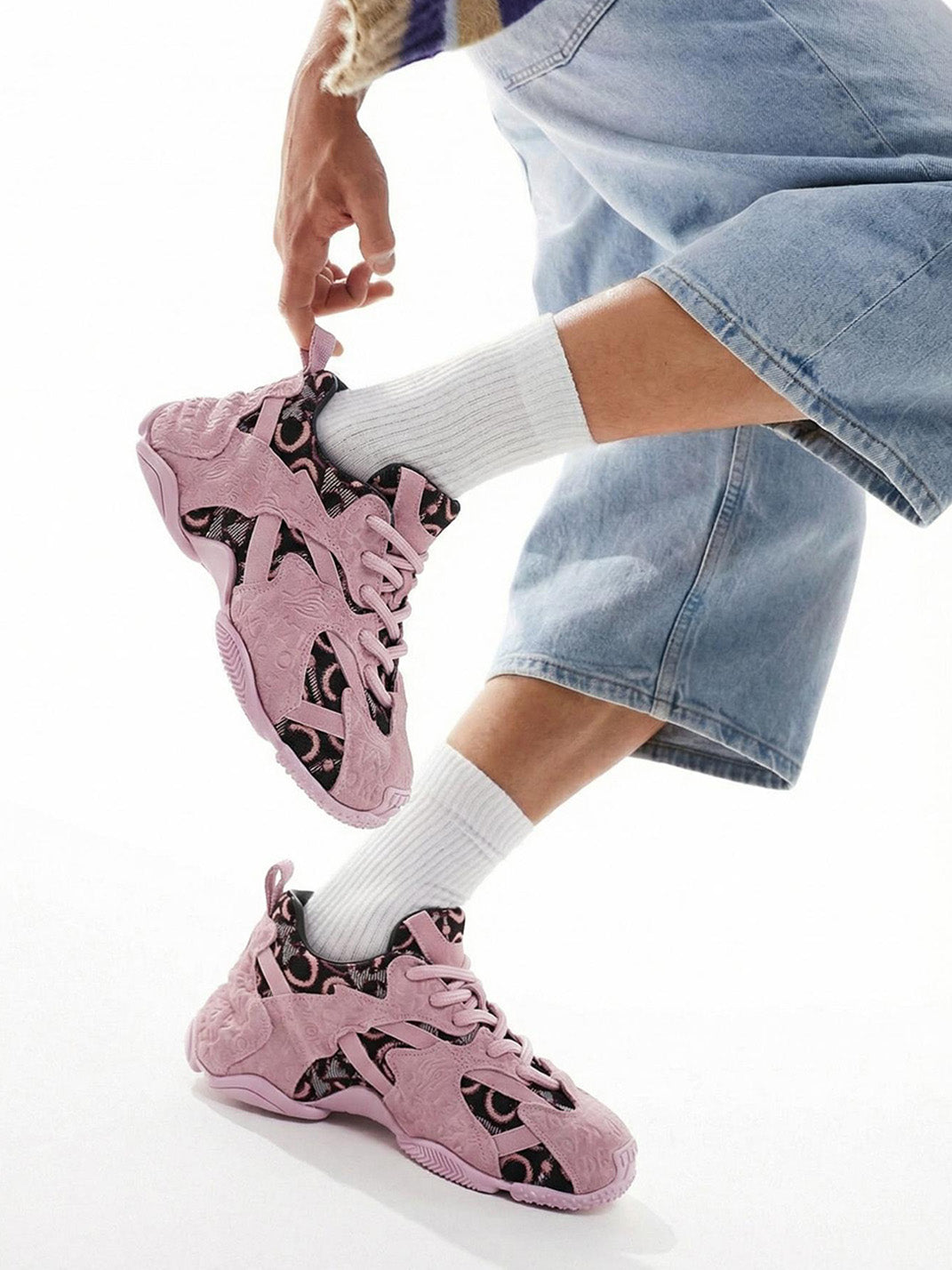 Pink Embroidered Chunky Dad Sneakers - Skipkicks