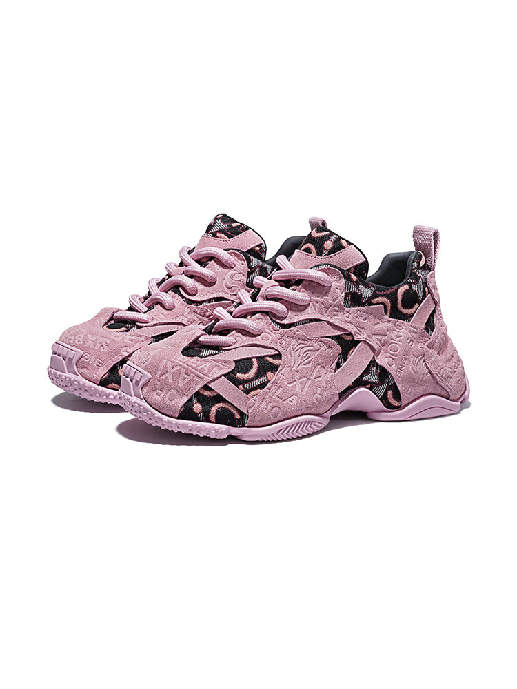 Pink Embroidered Chunky Dad Sneakers - Skipkicks