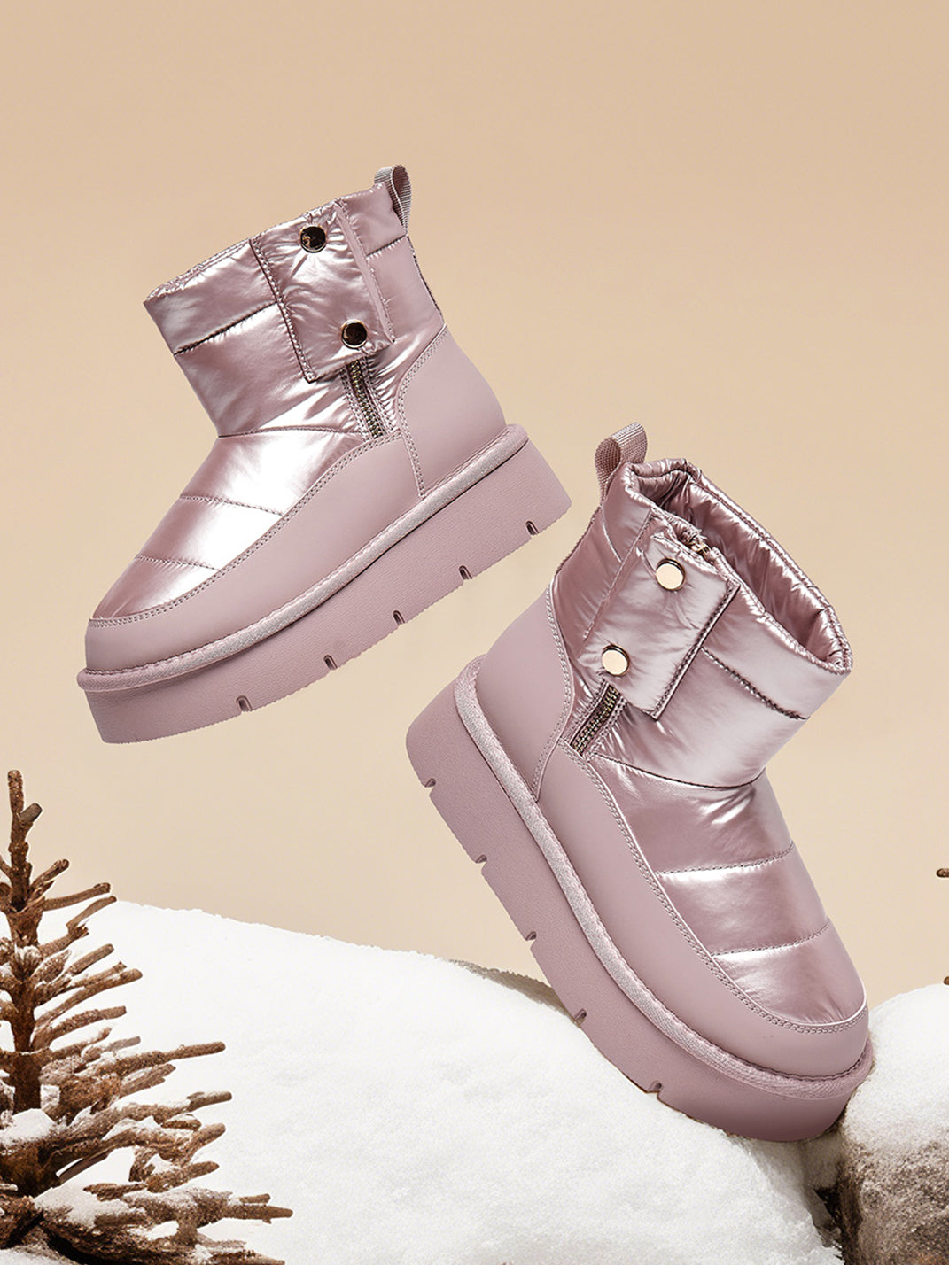 Pink Quilted Platform Snow Boots - Skipkicks