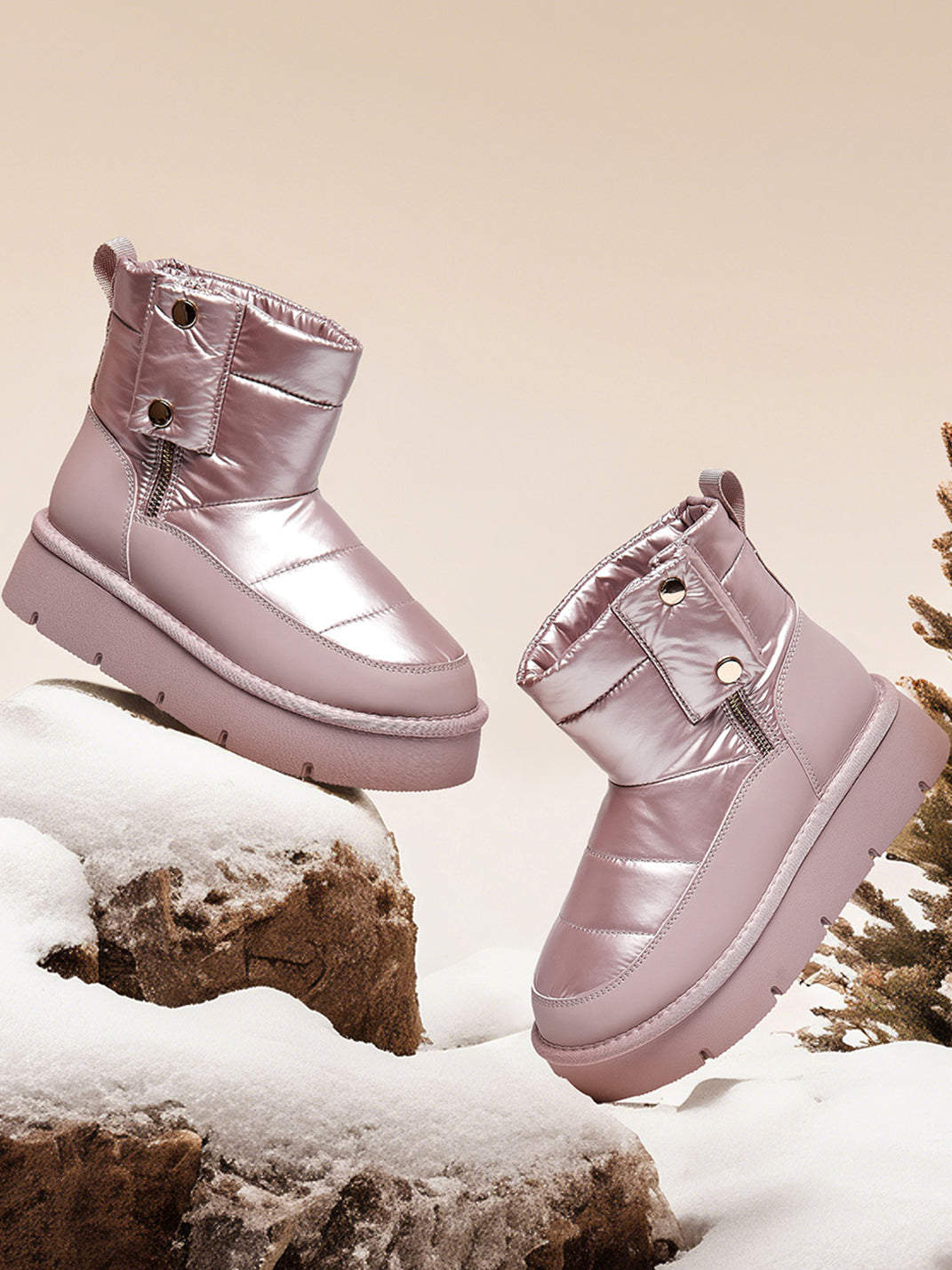 Pink Quilted Platform Snow Boots - Skipkicks