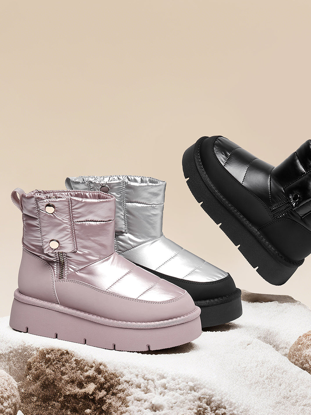 Pink Quilted Platform Snow Boots - Skipkicks