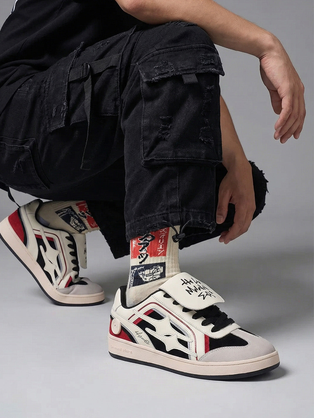 Red Flame-Panel Retro Trainer Sneakers - Skipkicks