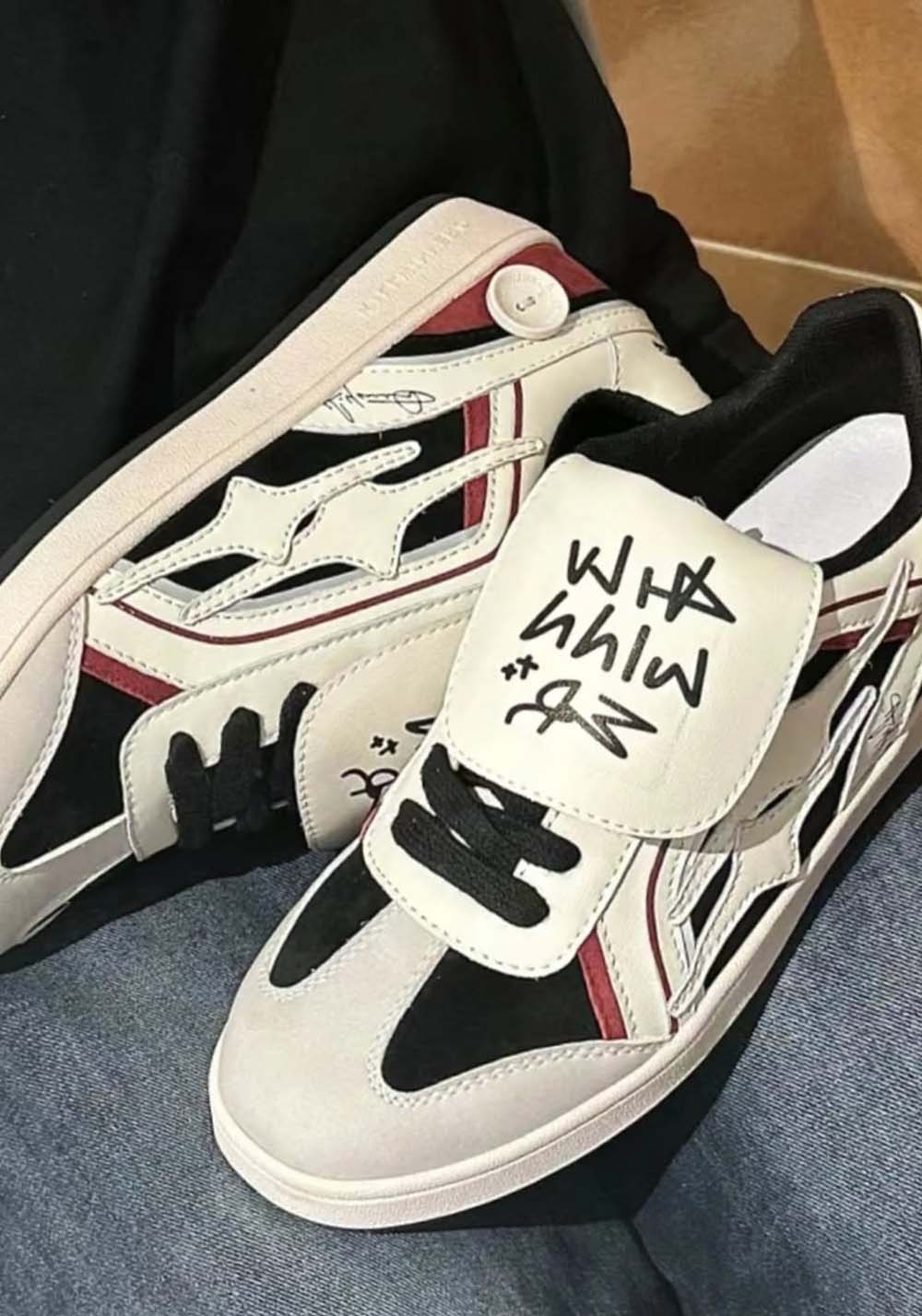 Red Flame-Panel Retro Trainer Sneakers - Skipkicks