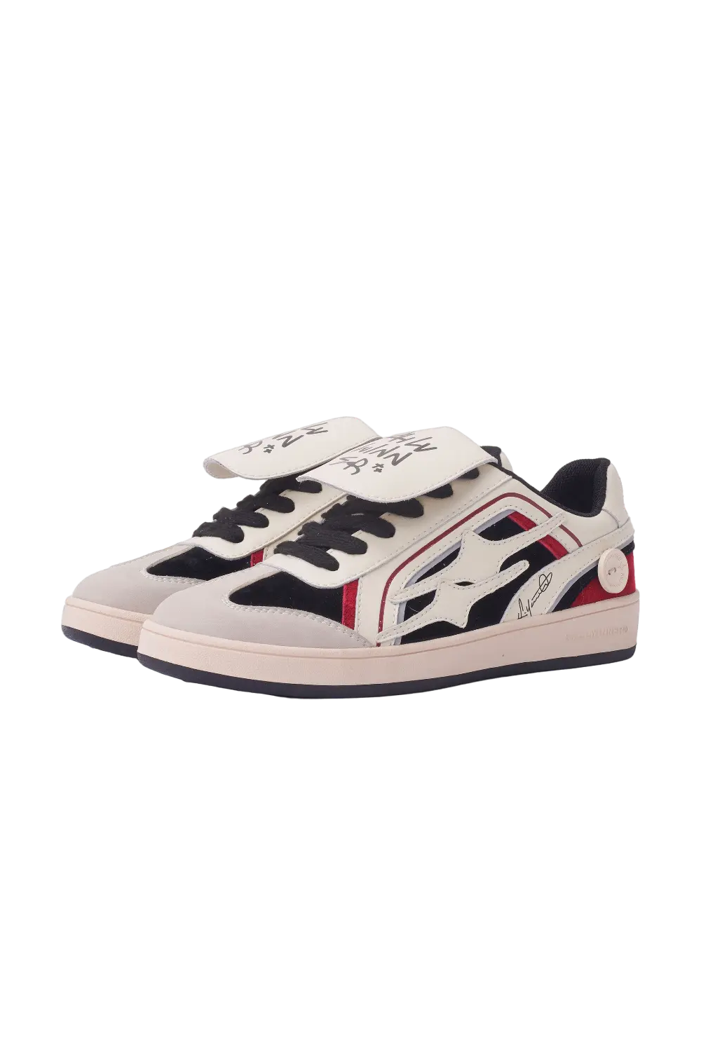 Red Flame-Panel Retro Trainer Sneakers - Skipkicks