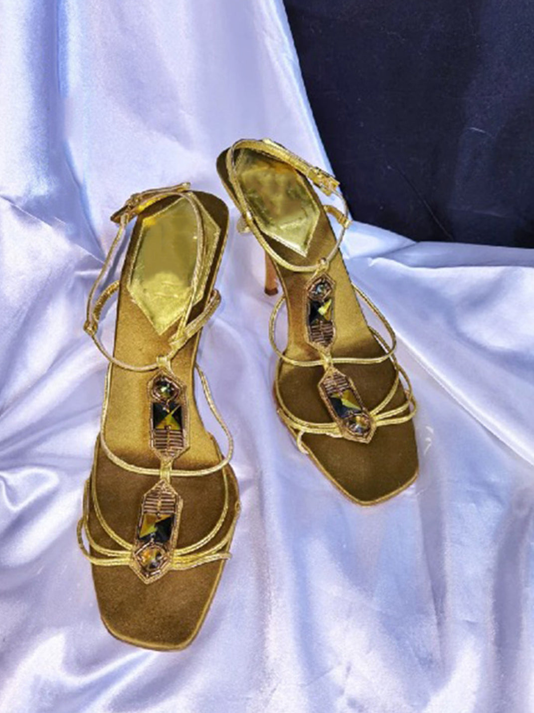 Rhinestone Lace-Up Square-Toe Sandals - Skipkicks