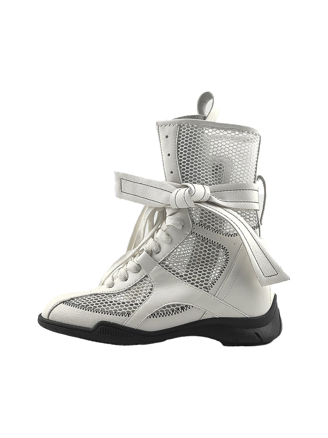 Bow-Lace Mesh Mid-Calf Sport Boots - Skipkicks