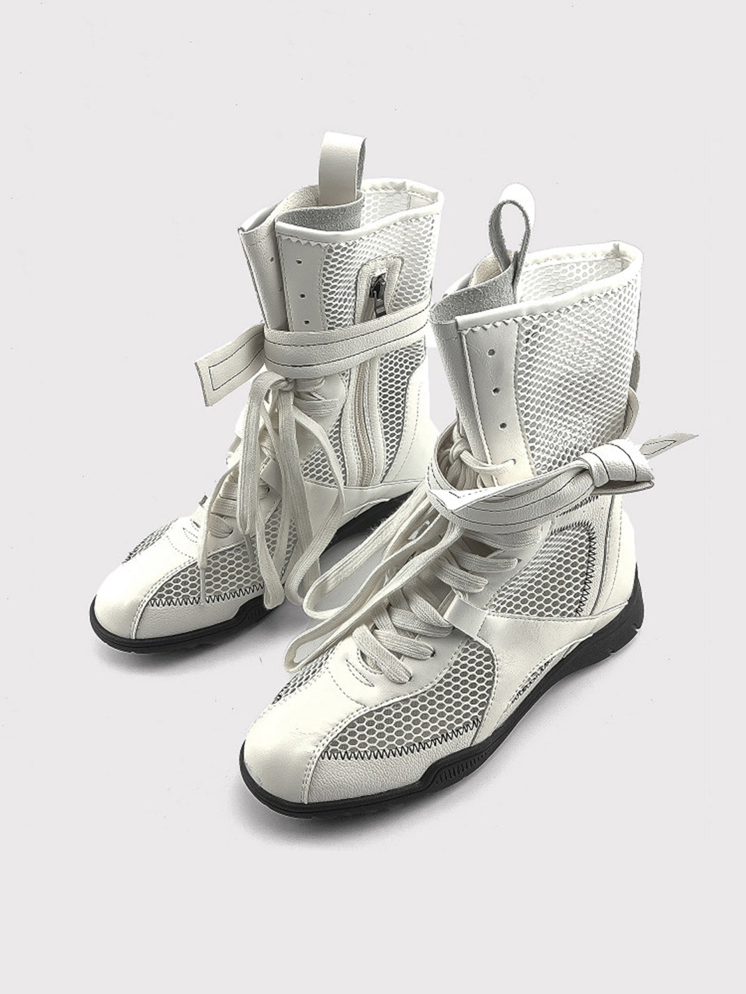 Bow-Lace Mesh Mid-Calf Sport Boots - Skipkicks