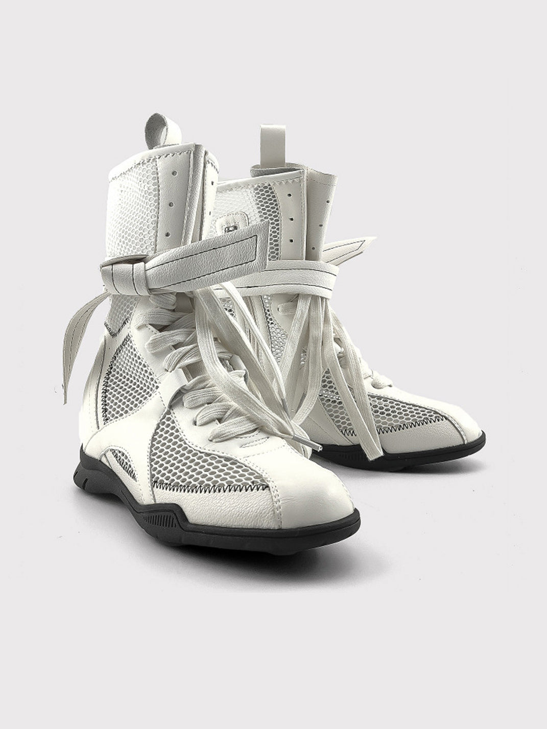Bow-Lace Mesh Mid-Calf Sport Boots - Skipkicks